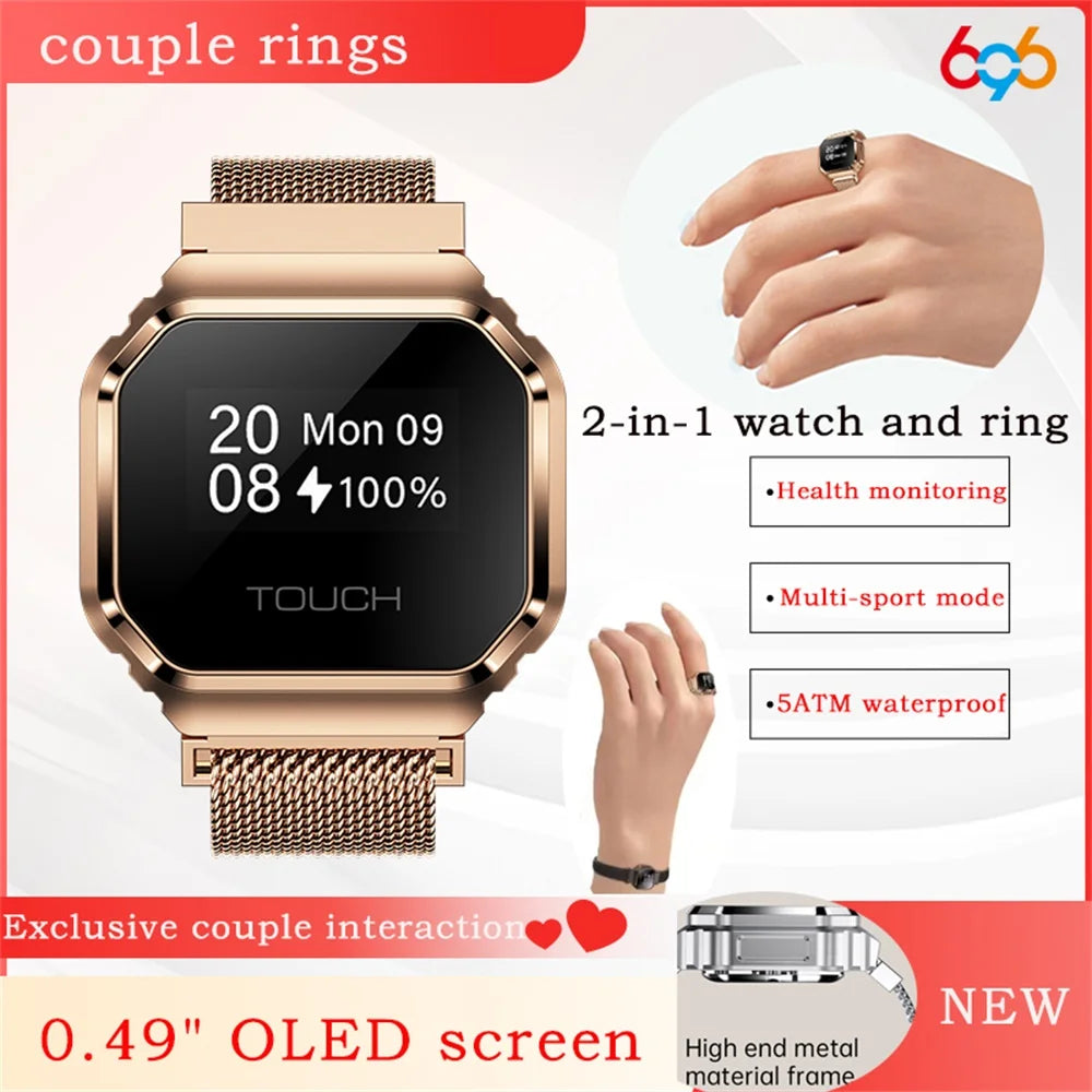 New 0.49" OLED Screen Smart Ring Exclusive Couple Interaction Heart Rate Sleep Watches 5ATM Waterproof Sports Bracelet Ring