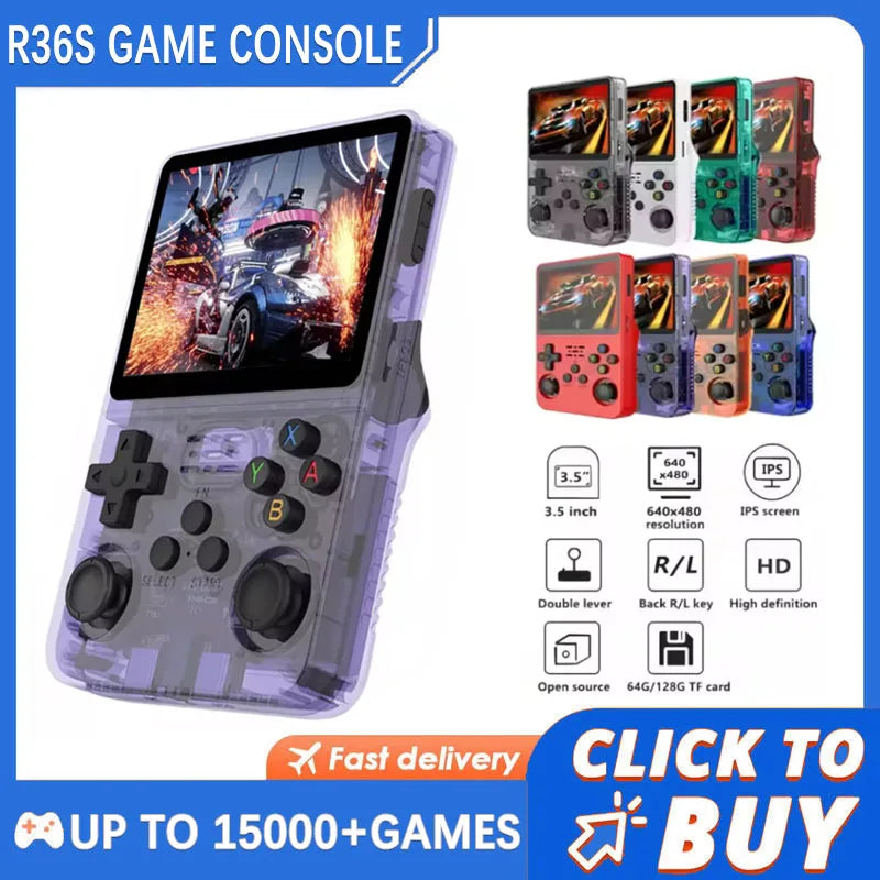 R36S Retro Handheld Game Console 3 5 Inch IPS Screen 64GB 128GB 256GB Portable Gaming Device with Built in Games