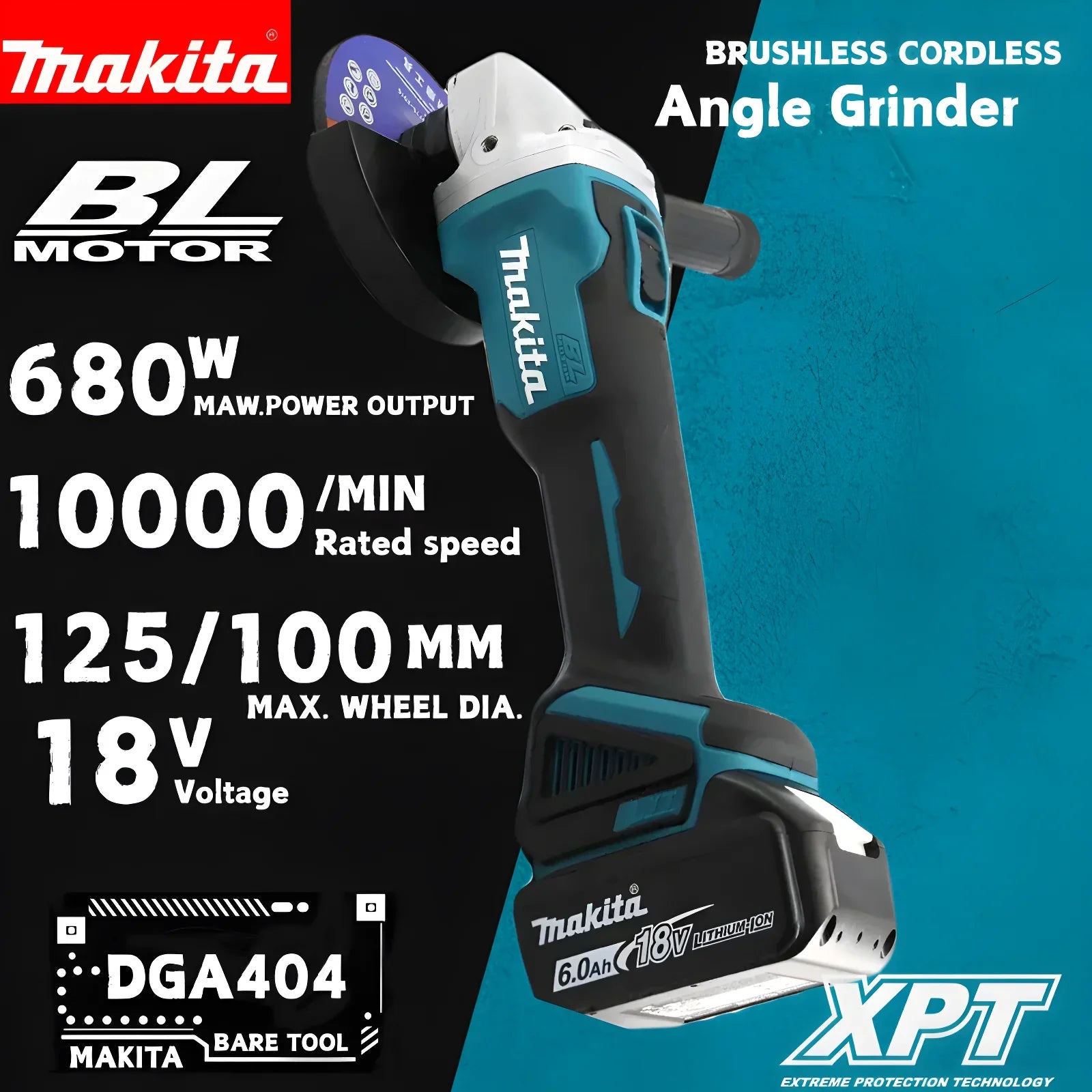 2025 Makita 18V 125mm DGA404 Brushless Lithium Electric Angle Grinder Rechargeable Cutting Machine High Power Polishing Machine