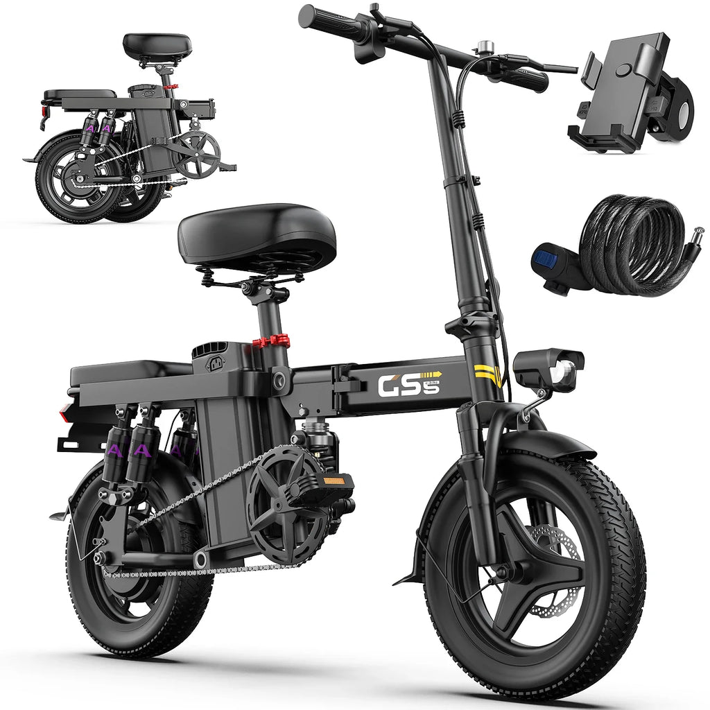 UPlee GS5 48V 15AH Battery EBike,30+MPH,740W Folding Electric Bike,35 Miles Max Range Electric Bike for Adults, 14" Fat Tire