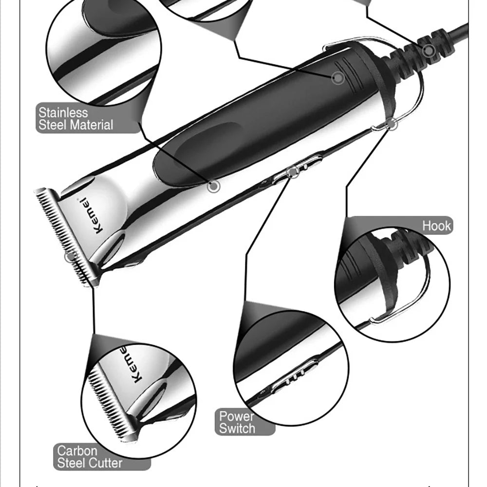 Kemei 850 professional hair trimmer corded hair cutting machine for men plug in electric hair clipper children Home Haircut Kit
