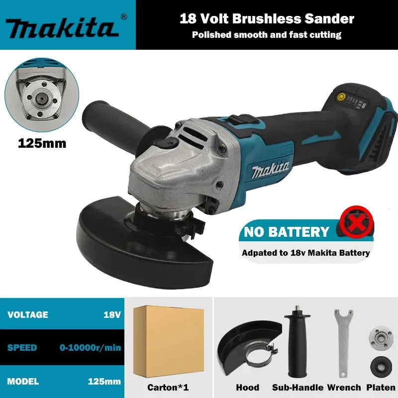 2025 Makita 18V 125mm DGA404 Brushless Lithium Electric Angle Grinder Rechargeable Cutting Machine High Power Polishing Machine