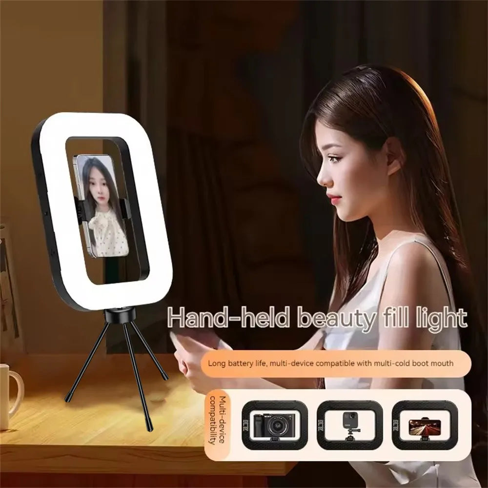 2025 New Handheld Ring LED Rechargeable Fill light Portable Mobile Phone Live Broadcast selfie Photography with phone clip