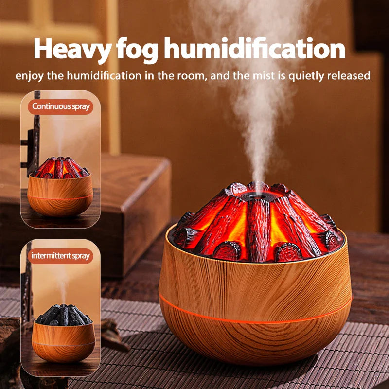 2025 New 300ML Artificial Charcoal Fire Air Humidifier Fine Mist Quiet Operation with Night Light for Home Humidification