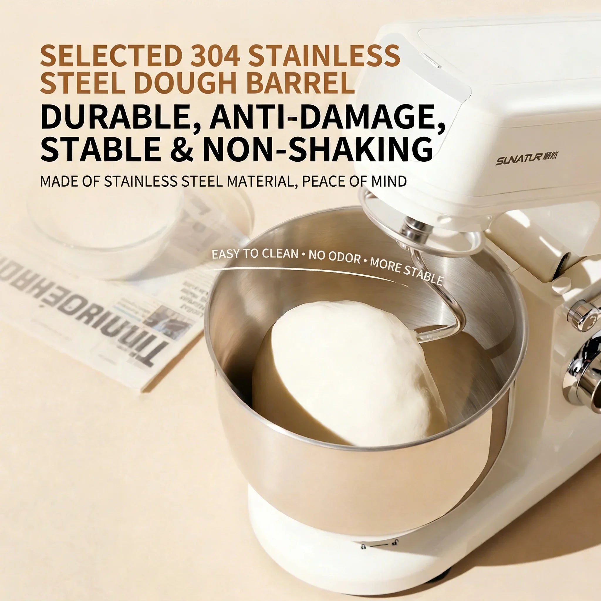 SUNATUR SM-606E Stand Mixer 900W 7L Electric Kitchen Mixer with 11 Speeds & Timer, Ultra-Quiet Dough Mixer for Home Baking