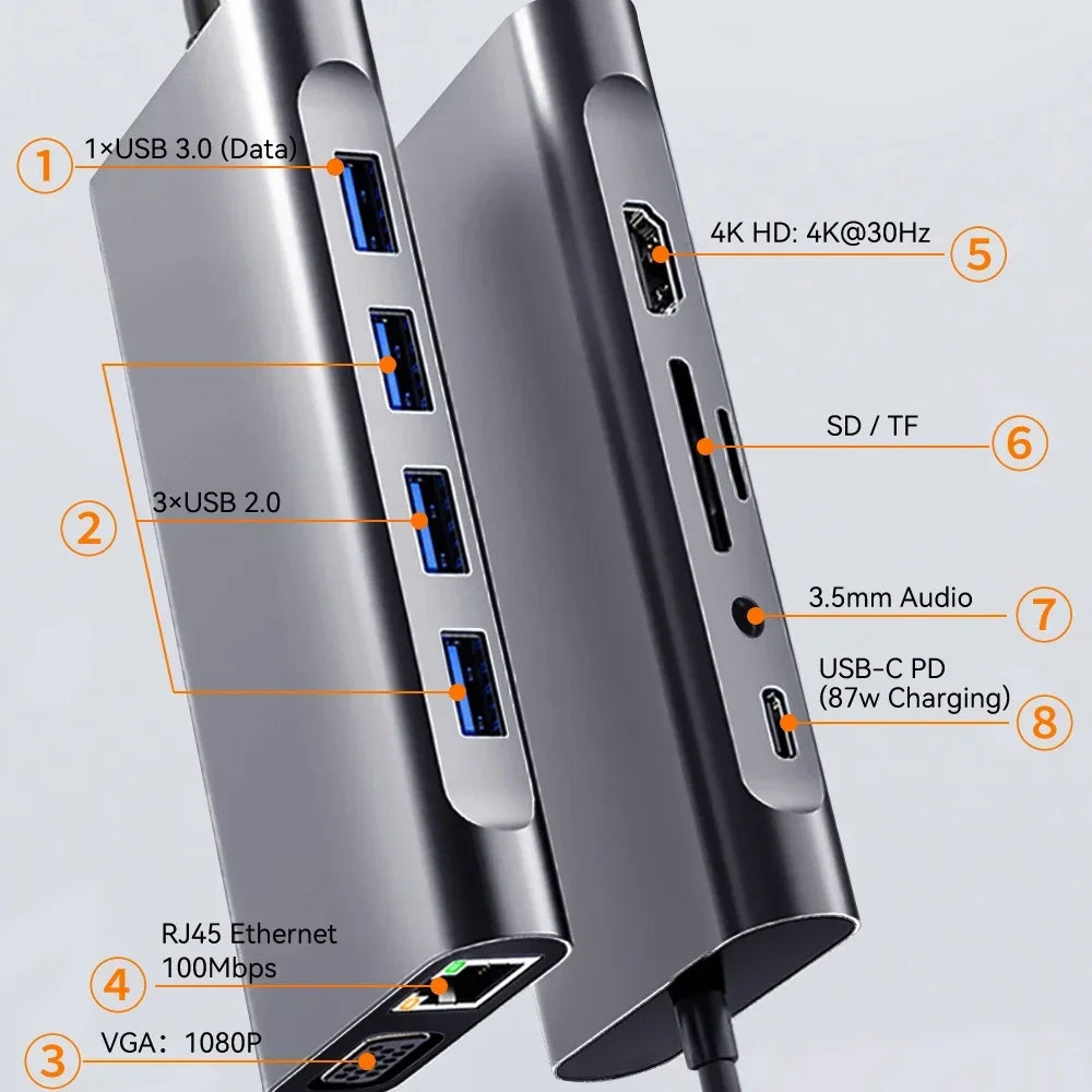 4K 30Hz USB C Docking Station Type C to HDMI-compatible VGA RJ45 Adapter USB 3.0 HUB Splitter For Laptop Macbook Air M1 iPad Pro