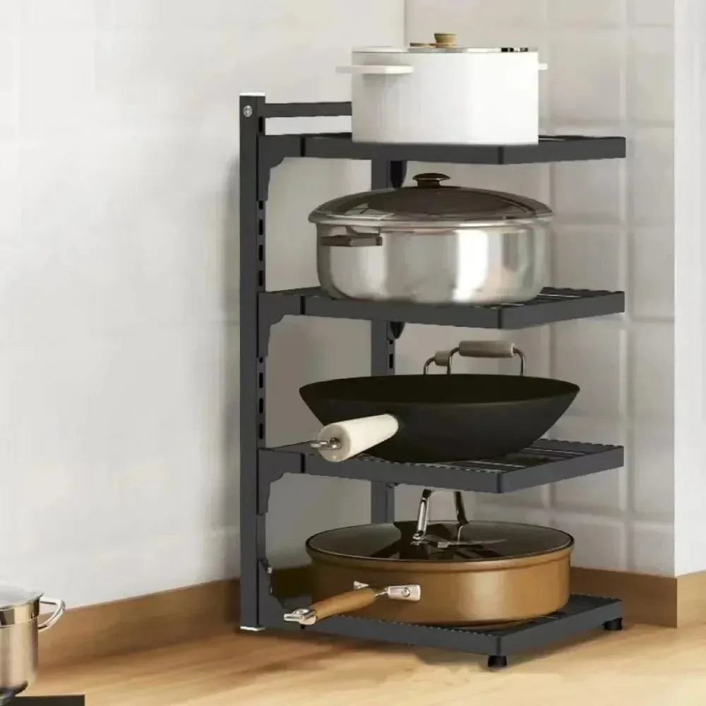 4-Tier Adjustable Pot Rack for Home Use Cookware Storage Rack Under-Sink/Countertop Storage Rack