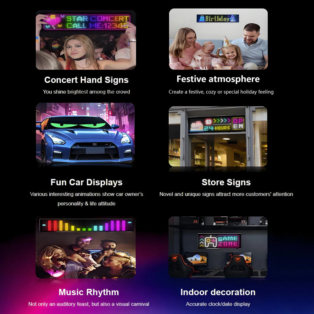 Smart Bluetooth LED Display Screens RGB LED Module Sign Matrix Pixel LED Panel Scrolling Signboard Advertising Light Car Decor