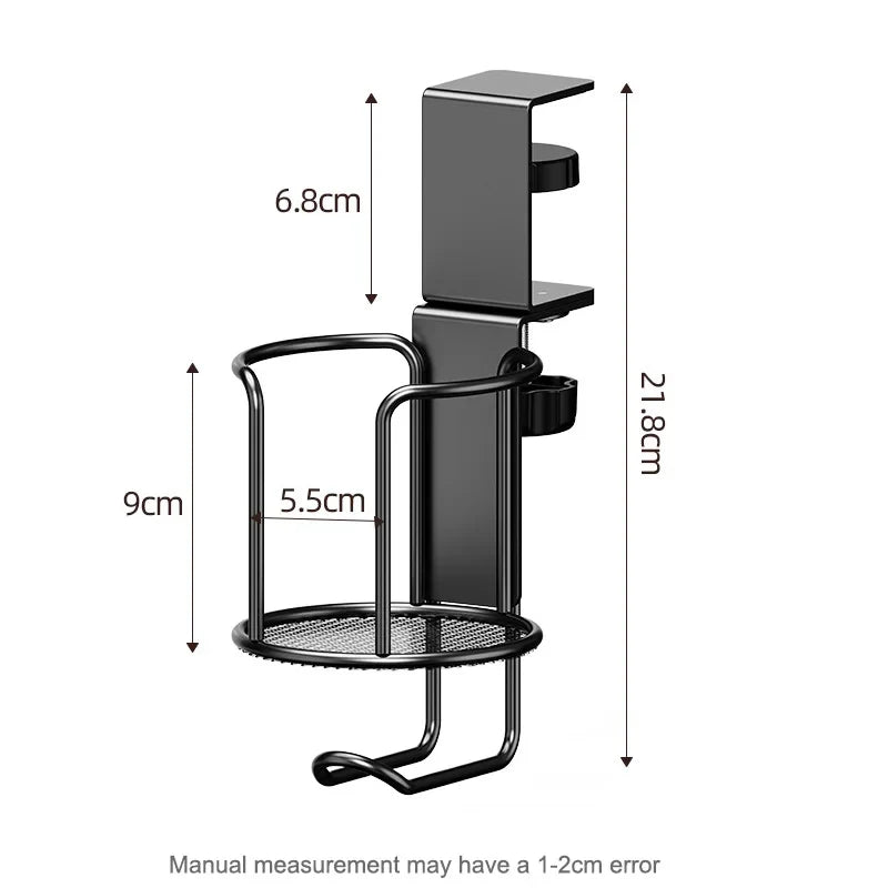 2 in 1 No Drill Desk Cup Holder Adjustable Upgraded Arm Clamp Stand 360 Degree Rotating Table Edge Clamp Anti-Fall Cup Holder