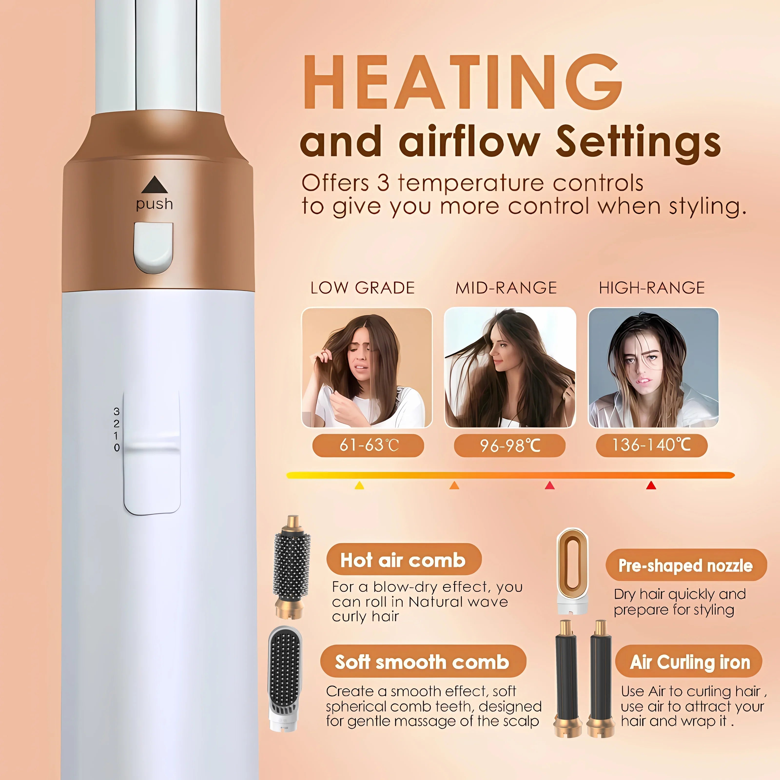 5 In 1 Styling Hair Dryer Electric Comb Negative Ion Professional Automatic Comb Curly Hair Straight Hair Comb Styling Tool