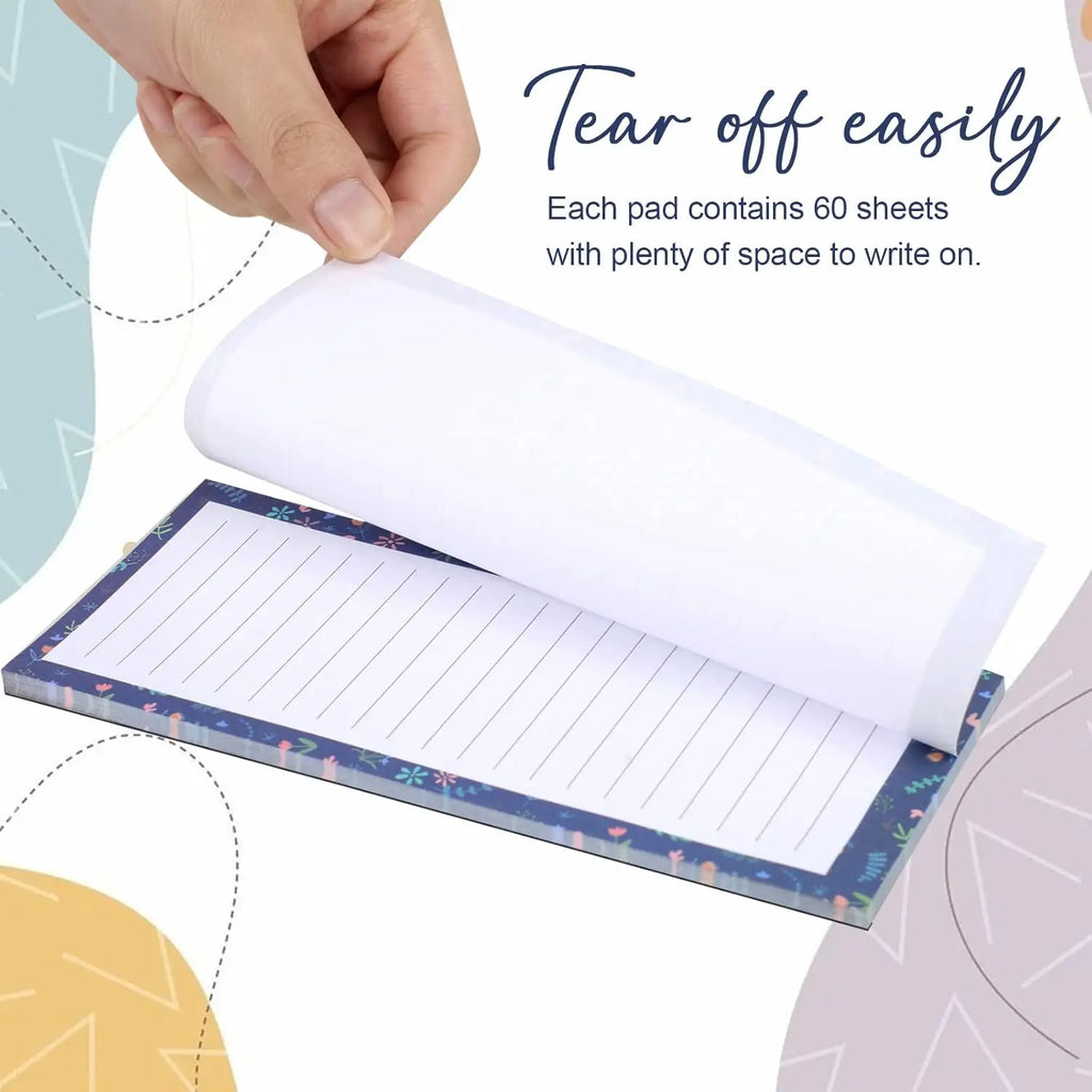 Flower Design Magnetic Notepads for Refrigerator, 50 Sheets Each, 4-Pack Memo Pads for Lists and Reminders