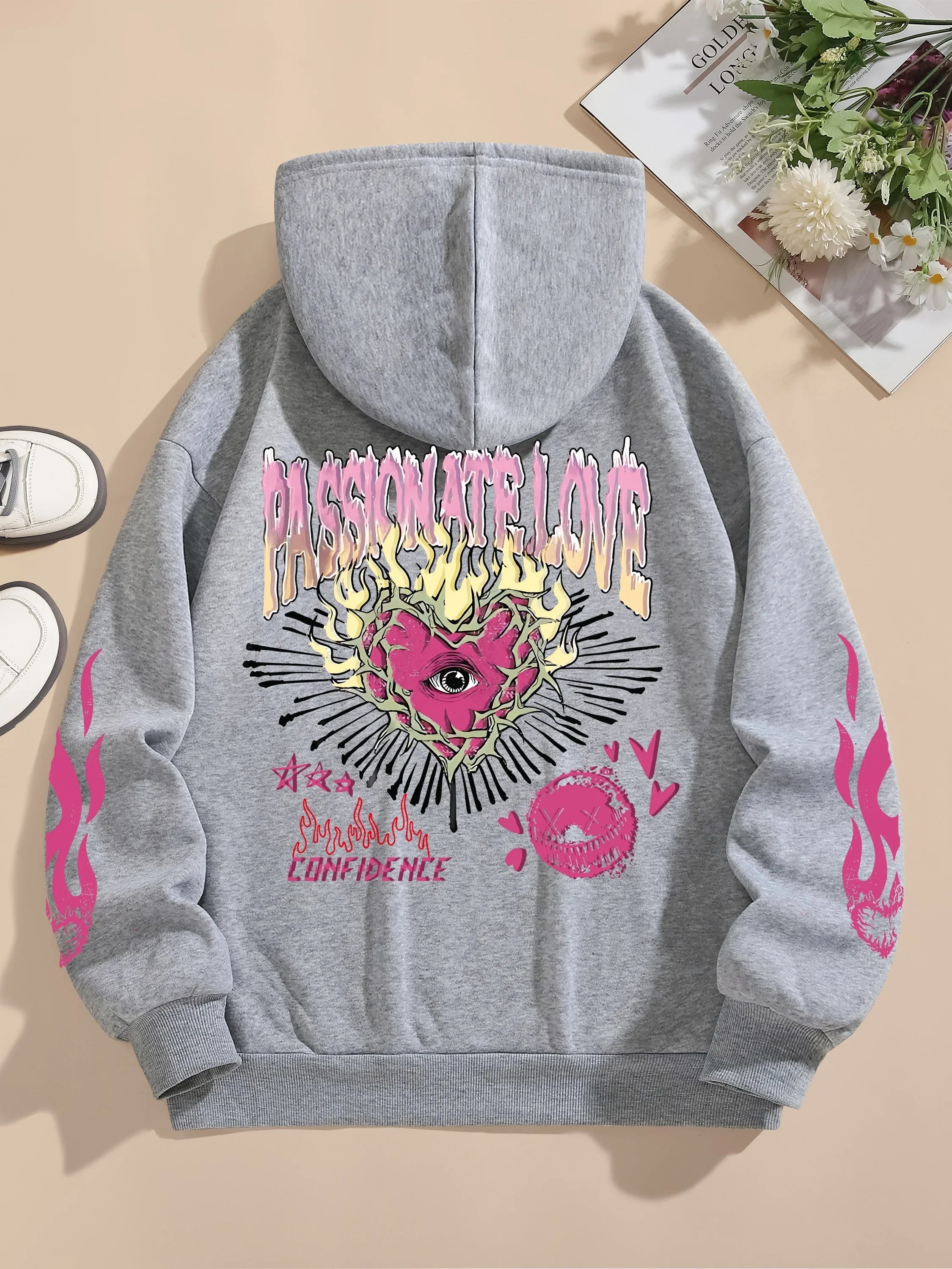 Sweatshirts Passionate Love Flame Heart Printed Hoodies