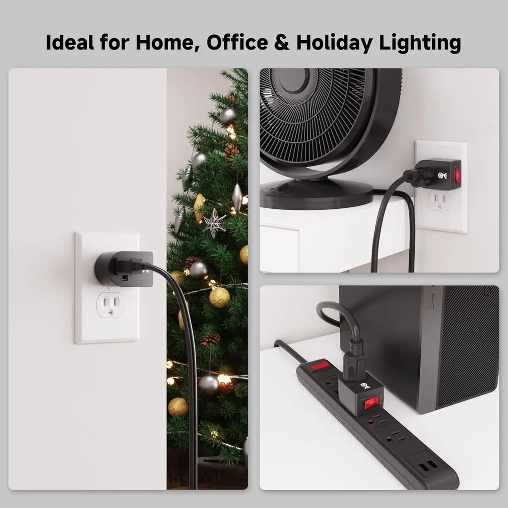 3-Pack Grounded Outlet Switch with On/Off Button, Black - Safe Energy-Saving Adapter