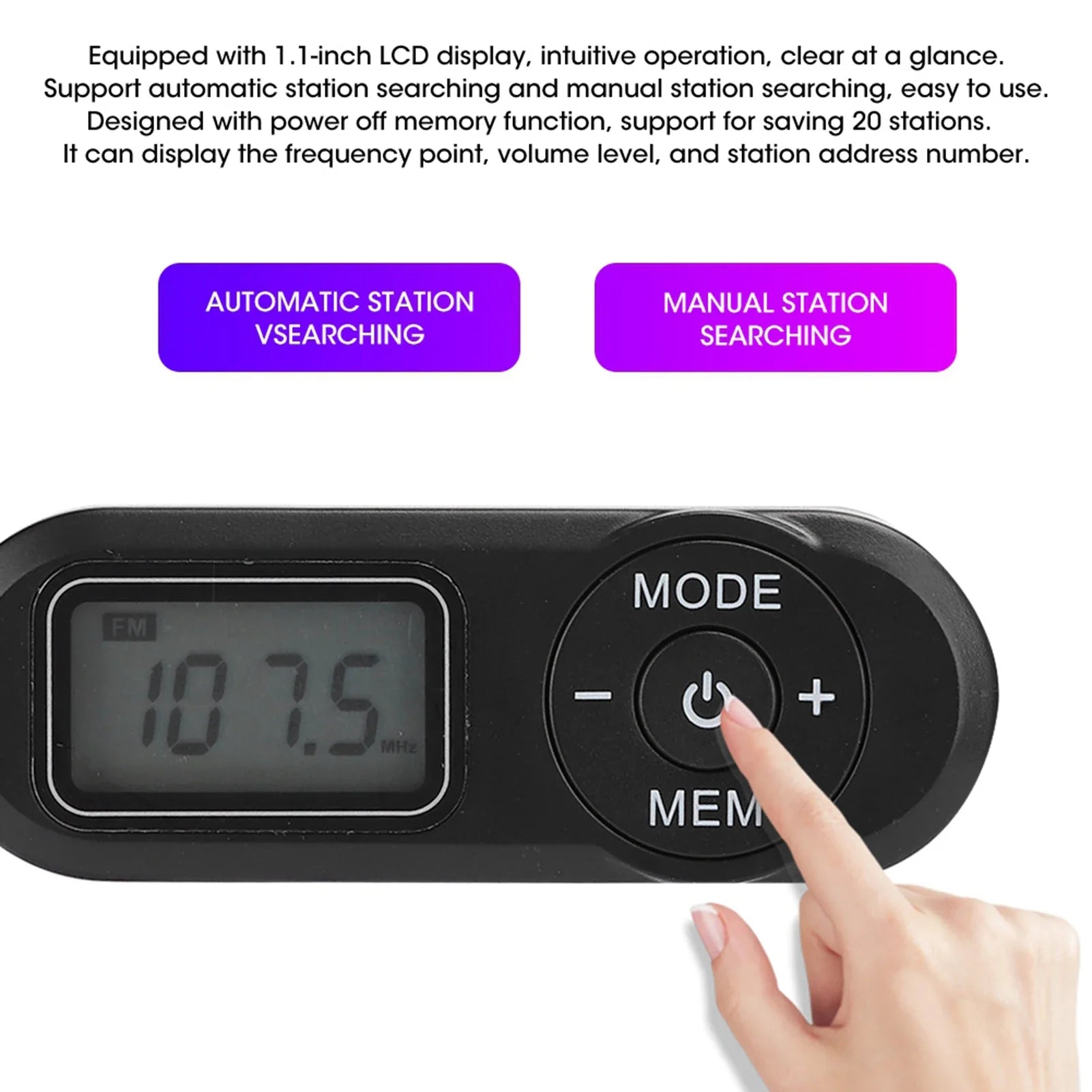 DSP Mini Portable 1.1inch LCD Digital FM Radio Music Player Black with Earphone
