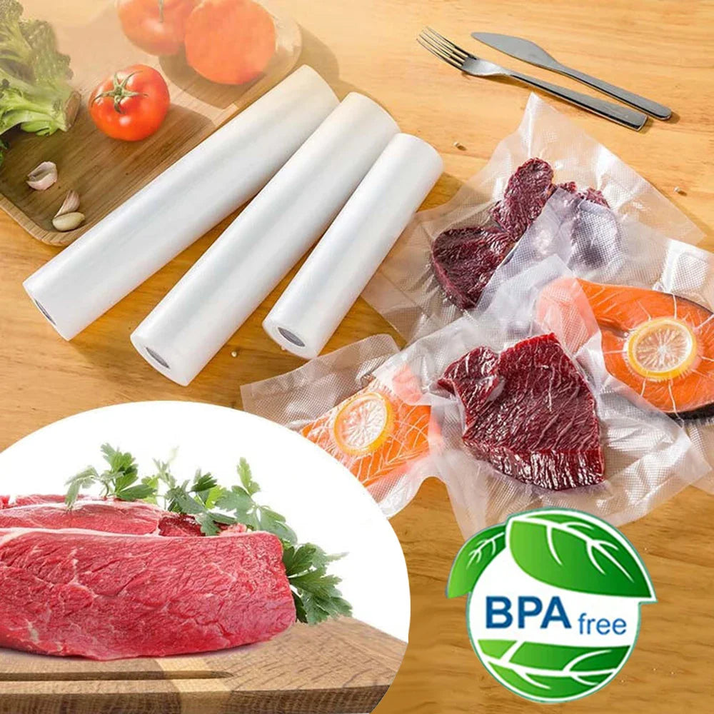 Food Vacuum Bags Sealer Storage Packaging Bags for Kitchen Vacuum Seal Keep Food Fresh BPA-Free 5 Size Vacuum Sealing Rolls Bags