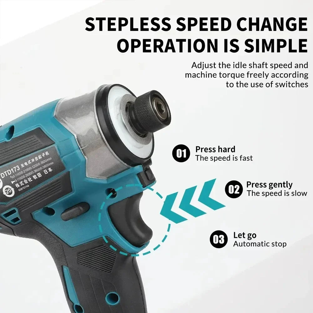 Makita DTD173 18V LXT Cordless Impact Driver Brushless Electric Drill Screwdriver Wood/Bolt T1/T2-Mode Twin LED Light 180 N·m