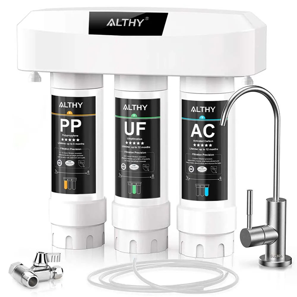 ALTHY Under Sink Drinking Water Filter Purifier Ultrafiltration System, 3 Stage ,Remove Lead, Chlorine, Bacteria & Bad Taste