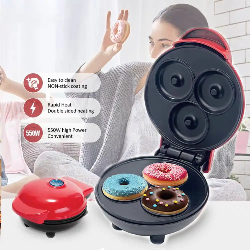 Mini home donut making machine, double-sided heating, non stick coating fast production, DIY breakfast for families and children