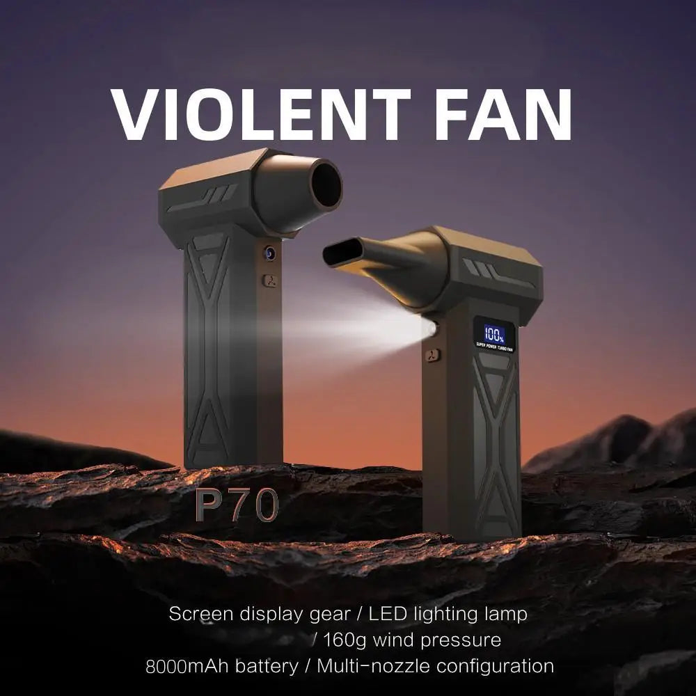 P70 Turbo Fan 160g Wind Pressure Powerful Turbo Air Blower With LED Lights Wireless Dust Blower High Speed Jet Blower Vacuum