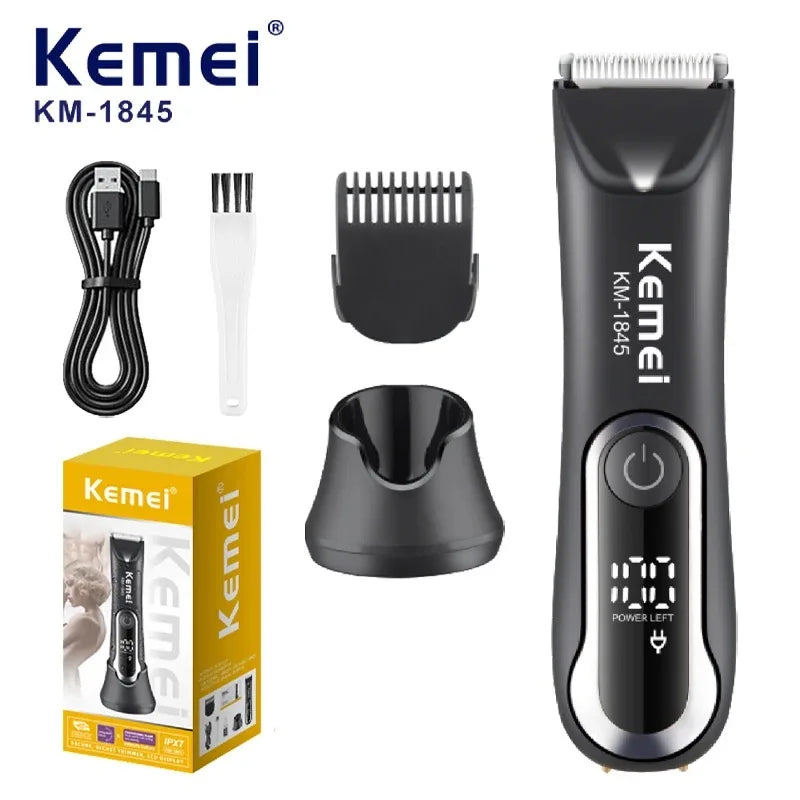 Kemei Groin Hair Trimmer Men Electric Clippers Waterproof  Trimmer for Pubic Body Hair Grooming Kit Ceramic Blade Razor KM-1845