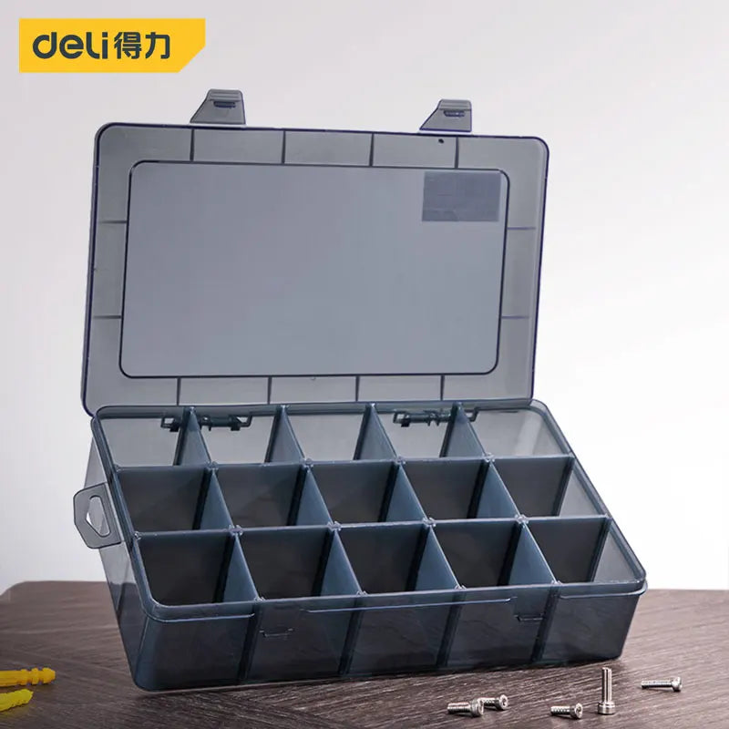 DELI 1 PCS Plastic Storage Boxes Slots Adjustable Packaging Transparent Tool Case Screw Craft Jewelry Accessories Organizer Box