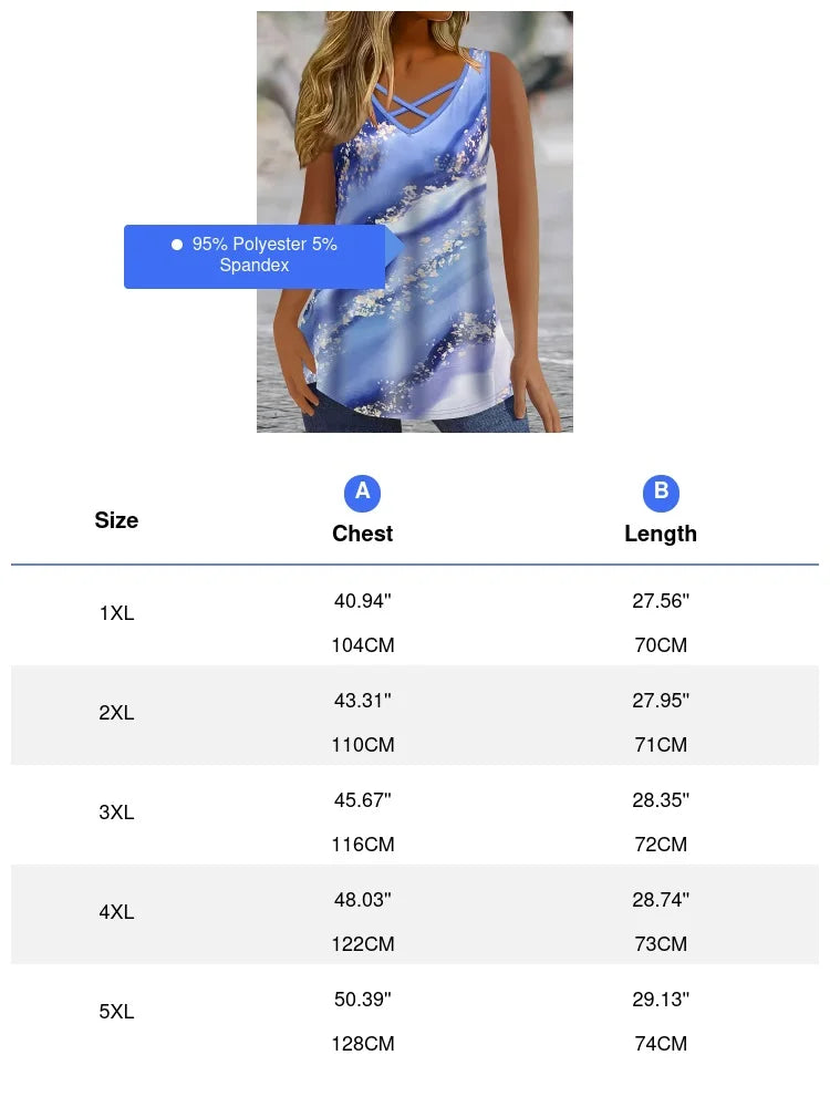 Plus Size Marble Print Tank Top Criss Cross Sleeveless