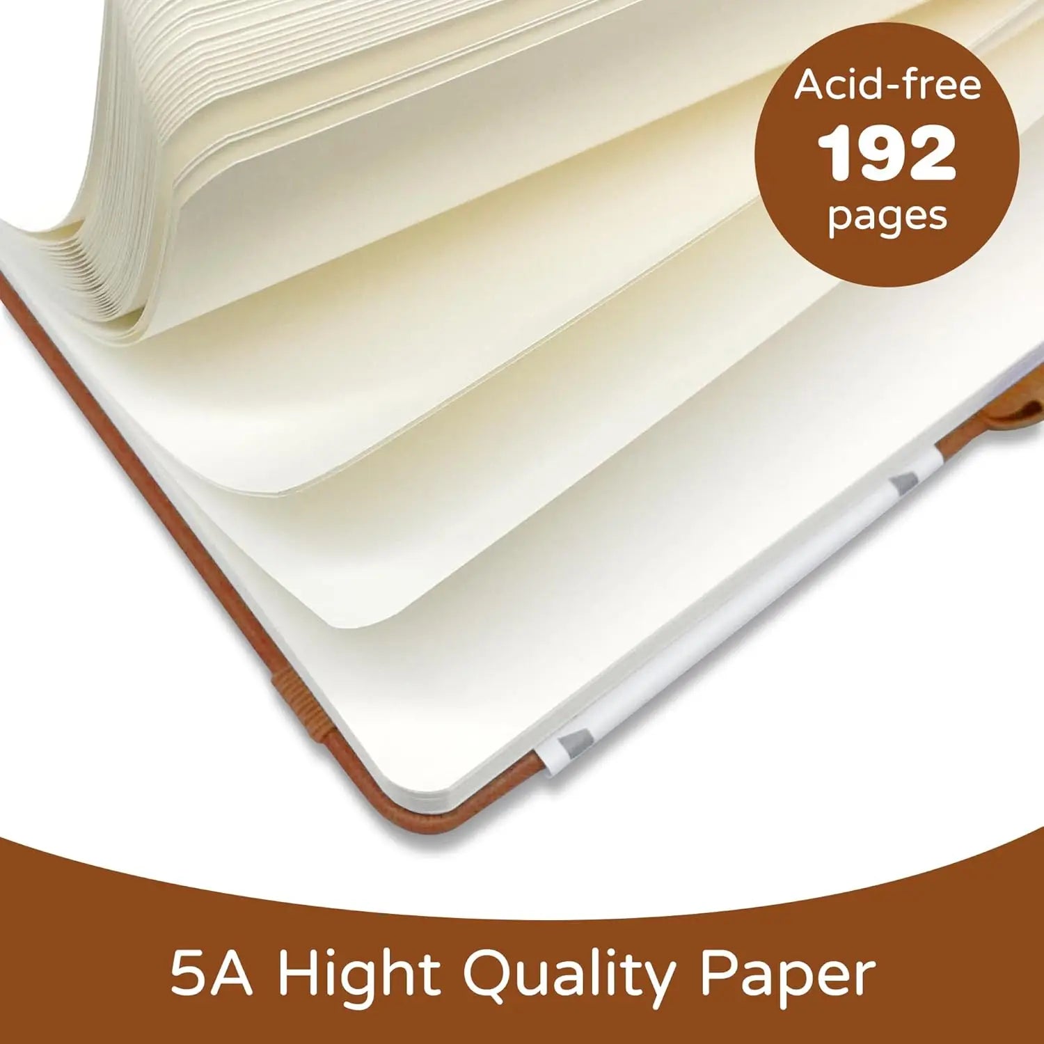 A5 Hardcover Leather Journal, 192 Pages Thick Paper, Unlined Sketchbook for Writing and Drawing