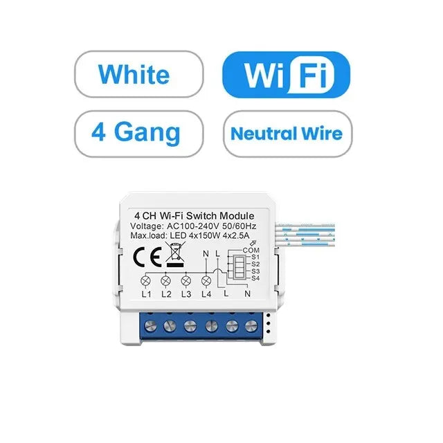 AVATTO WiFi 1/2/3/4 Gang Mini Smart Switch DIY Light Switches Module 2-Way Control Works With Smart Tuya Alexa Alice Google Home