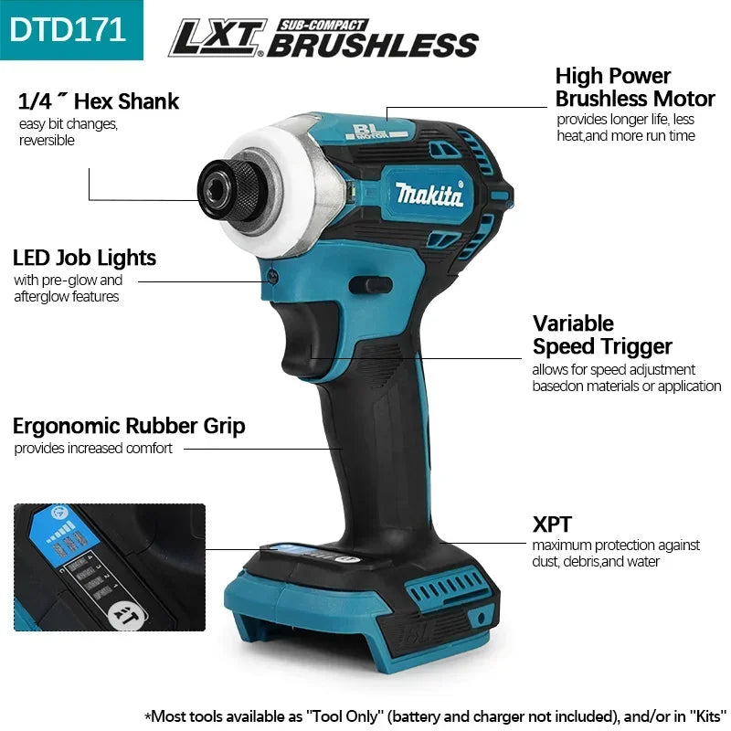 Makita DTD171 18V Brushless Impact Driver Rechargeable Screwdriver Drills Cordless Power Tools without battery