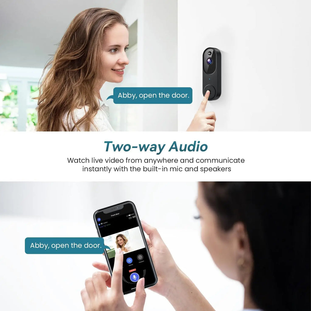 Wireless Video Doorbell Camera with Two-Way Audio, AI Motion Detection, Night Vision, Cloud Storage, 2.4G Wi-Fi