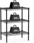 3-Tier Adjustable Metal Wire Storage Shelf, Heavy Duty Steel Rack for Kitchen Bathroom Garage, 23.3"W x 13.4"D x 30"H Black