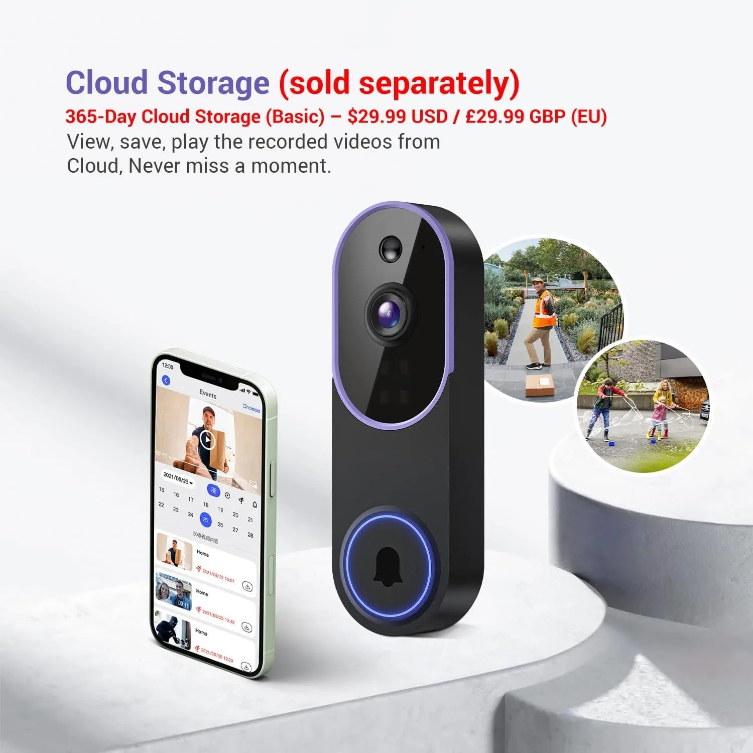 Smart Video Doorbell Camera with Motion Detection, Night Vision, Cloud Storage, Two-Way Talk, Battery Powered for Home Security