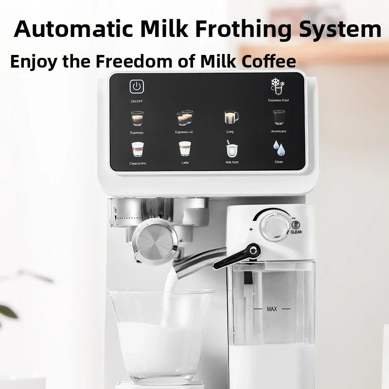 220V Touch Screen Coffee Machine for Home 20Bar Espresso Maker with Milk Frother Automatic Coffee Brewer Energy Saving