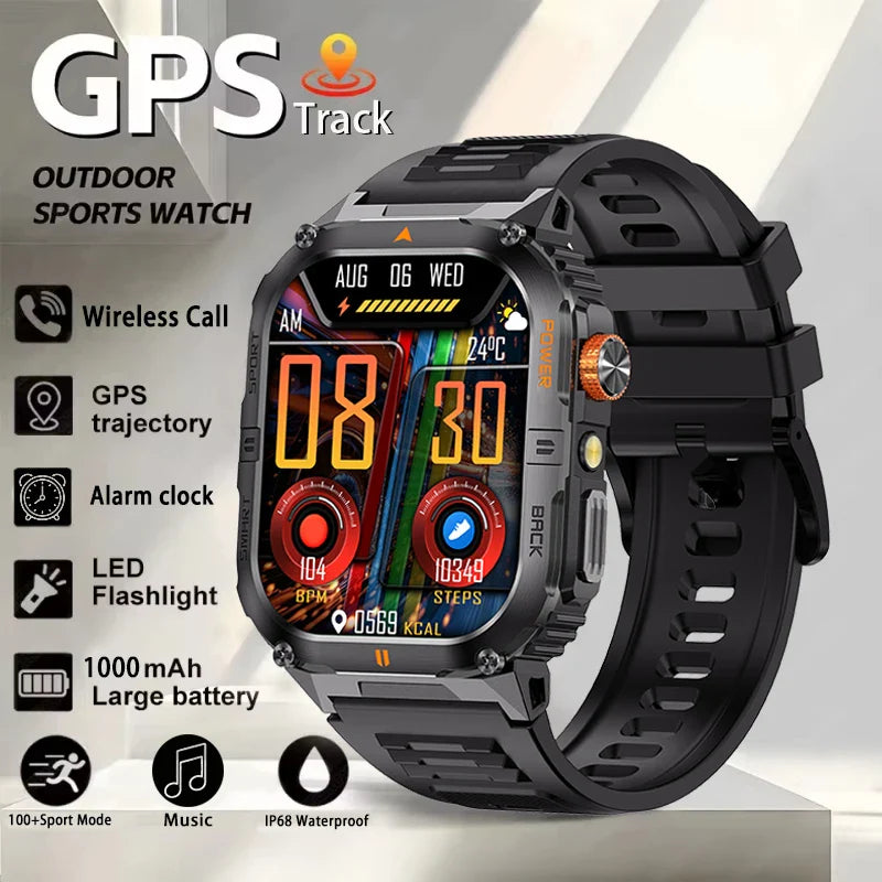 2026 New Smart Watch 2.00inch HD Display Bluetooth Call LED Flashlight Multiple Sports Modes Pedometer Men's Sports Smartwatch