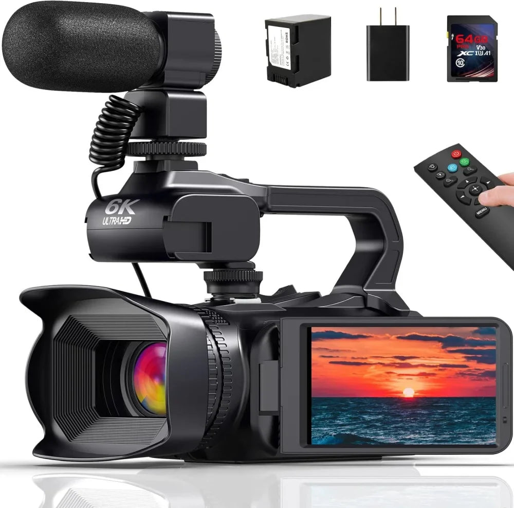 64MP 4K UHD Camcorder 18X Zoom Vlog Digital Video Camera WIFI Webcam For Youtube Livestreaming 4.0 270° Rotative Touch Screen