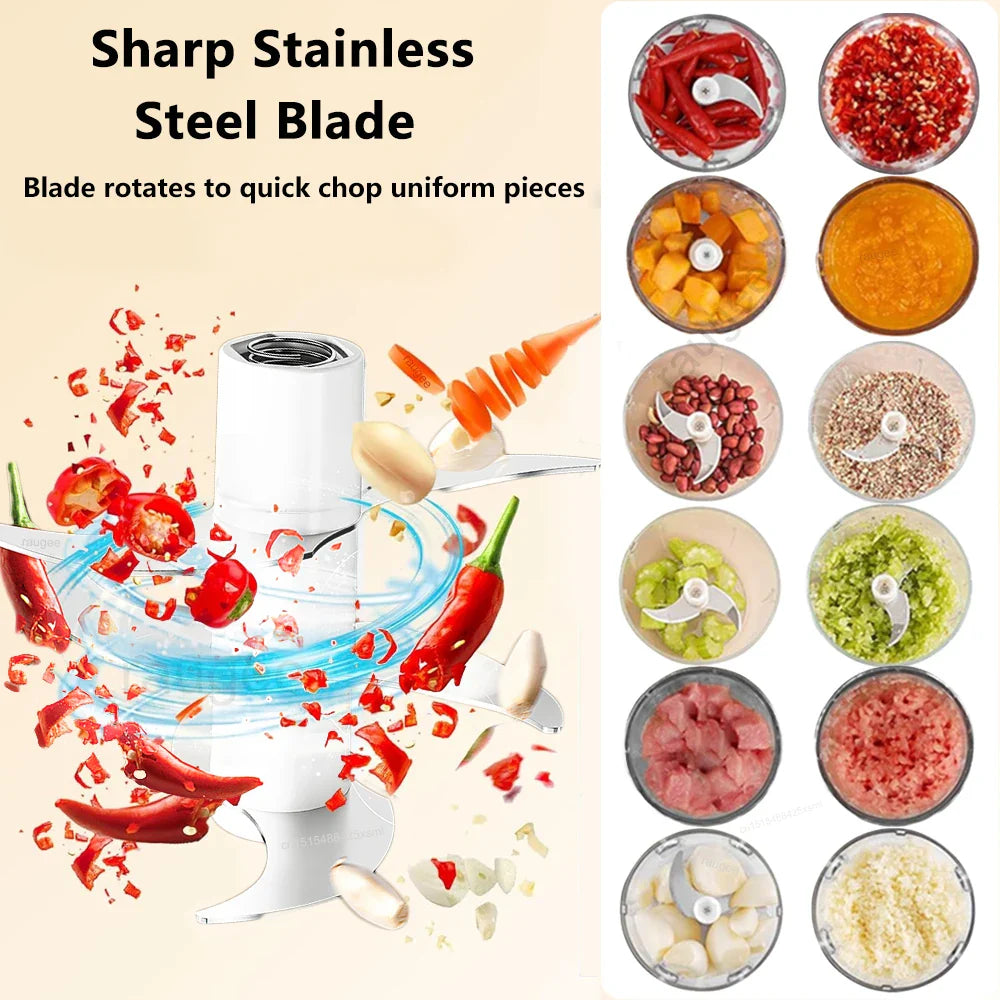 Electric Food Chopper Mini Garlic Masher Crusher for Kitchen Meat Grinder Vegetable Chopper USB Rechargeable Portable Chopper