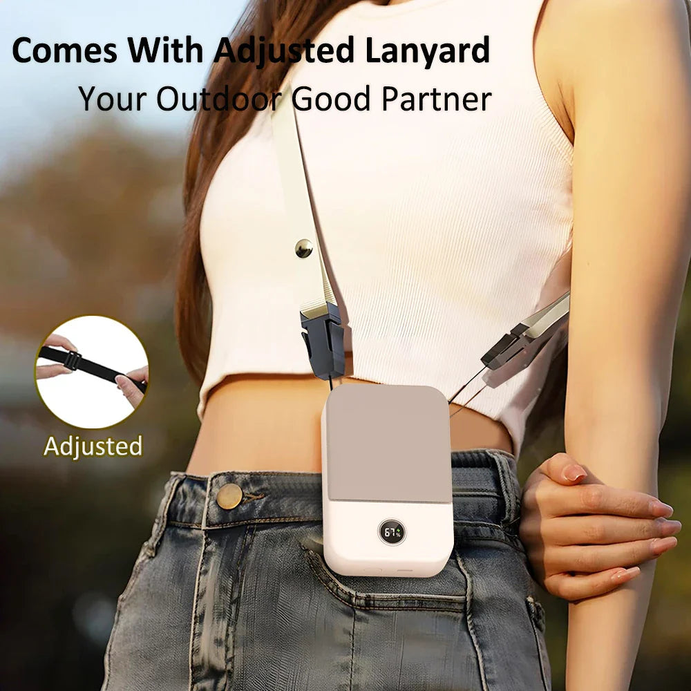 2000mAh Waist Fan Portable Hanging Neck Fan USB Rechargeable 3 Gear Bladeless Waist Neck Fan for Outdoor Working Air Cooler Fan