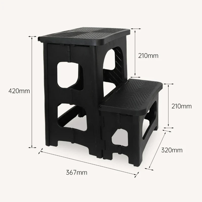 Household Two-Step Plastic Climbing Stool Step Height Stool Multifunctional Foldable Chair Car Wash Stool Stable And Non Slip