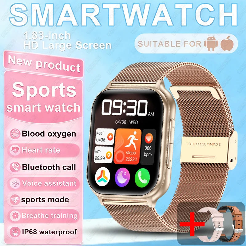 2026 New Fashion 1.83'' Smart Watch Men Women Bluetooth Call Heart Rate Monitor Voice Assistant Multiple Sports Modes Smartwatch