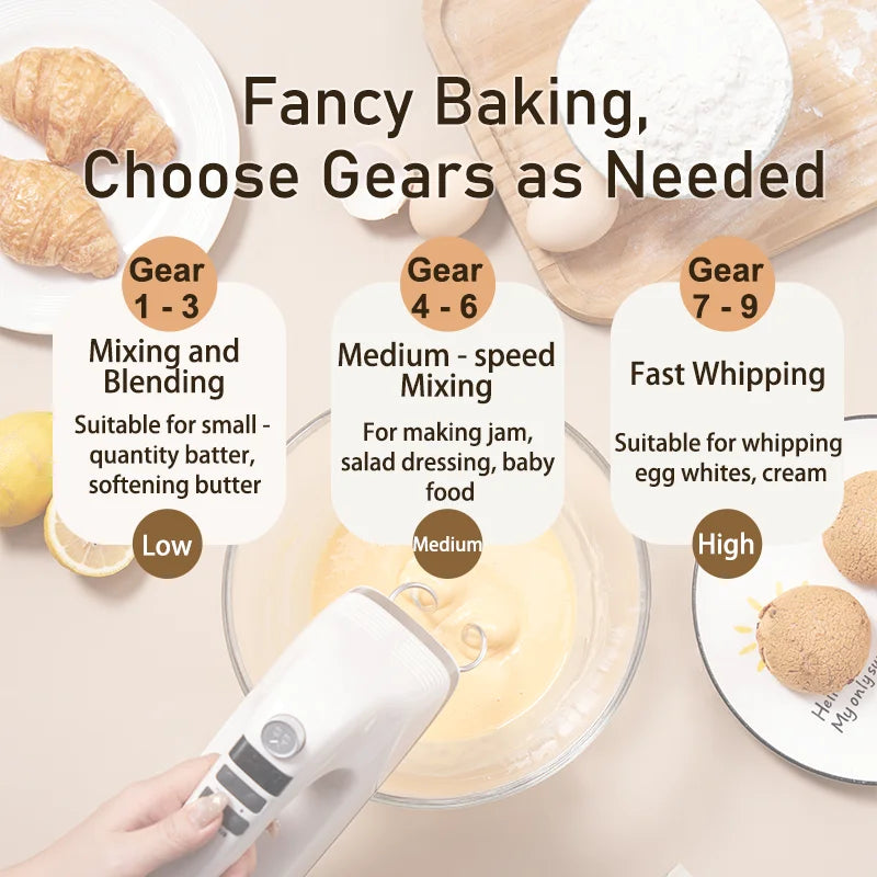 SUNATUR 400W DC Hand Mixer Electric Speed Control 304 Stainless Steel 6 Rods Set with Storage Base