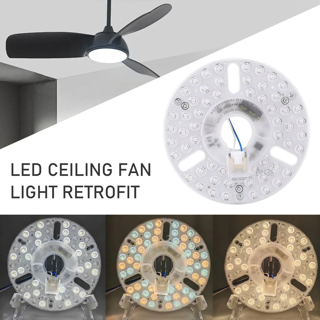 5.3 Inch Ceiling Fan LED Light Replacement 24W 3CCT Dimmable Magnetic LED Fan Light Board Panel Retrofit Light with Memory
