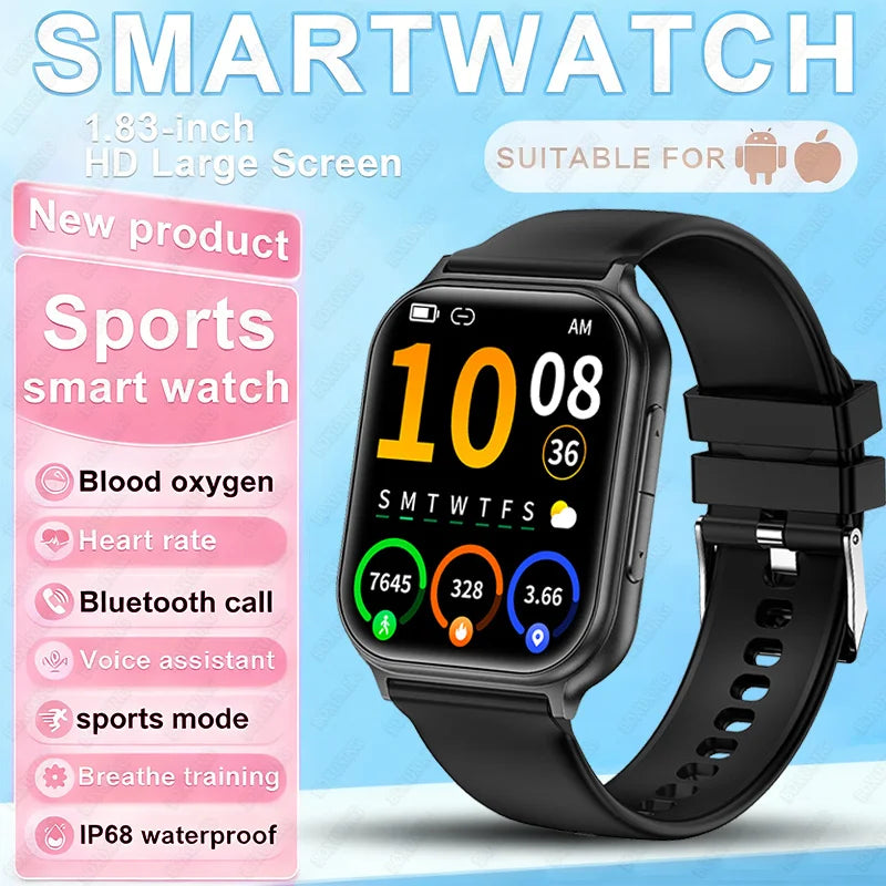 2026 New Fashion 1.83'' Smart Watch Men Women Bluetooth Call Heart Rate Monitor Voice Assistant Multiple Sports Modes Smartwatch
