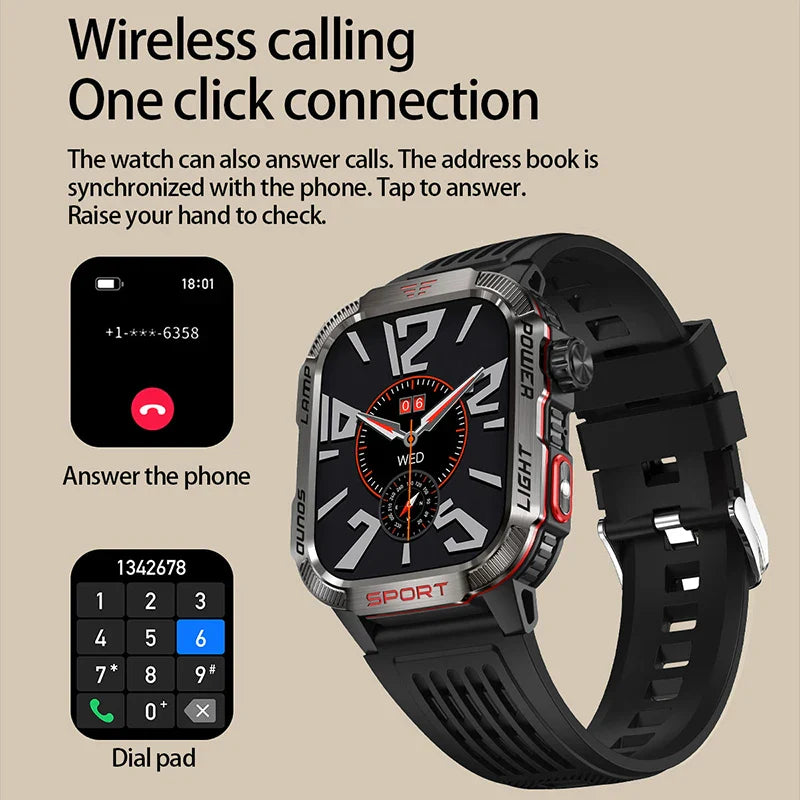 2026 New LED flashlight Military Smart Watch Men IP68 GPS Outdoor Sports Fitness Tracker Health Monitor 2.01" BT Call Smartwatch