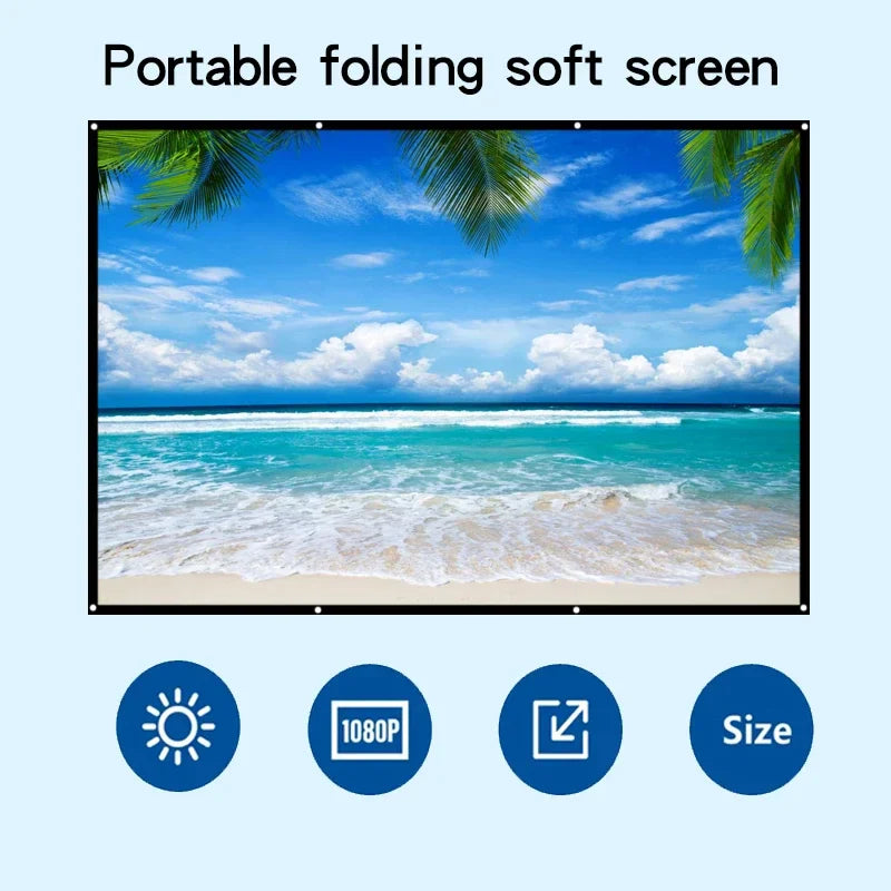 60-150 inch foldable, easy to clean, non perforated wall mounted projection screen, ironable white soft screen