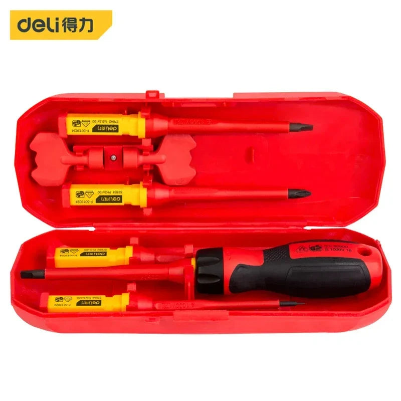 DELI Insulated Screwdriver Household Circuit Tool Insulated Isolated Current Electrician Cross Plate Screwdriver Edge Tool Kit
