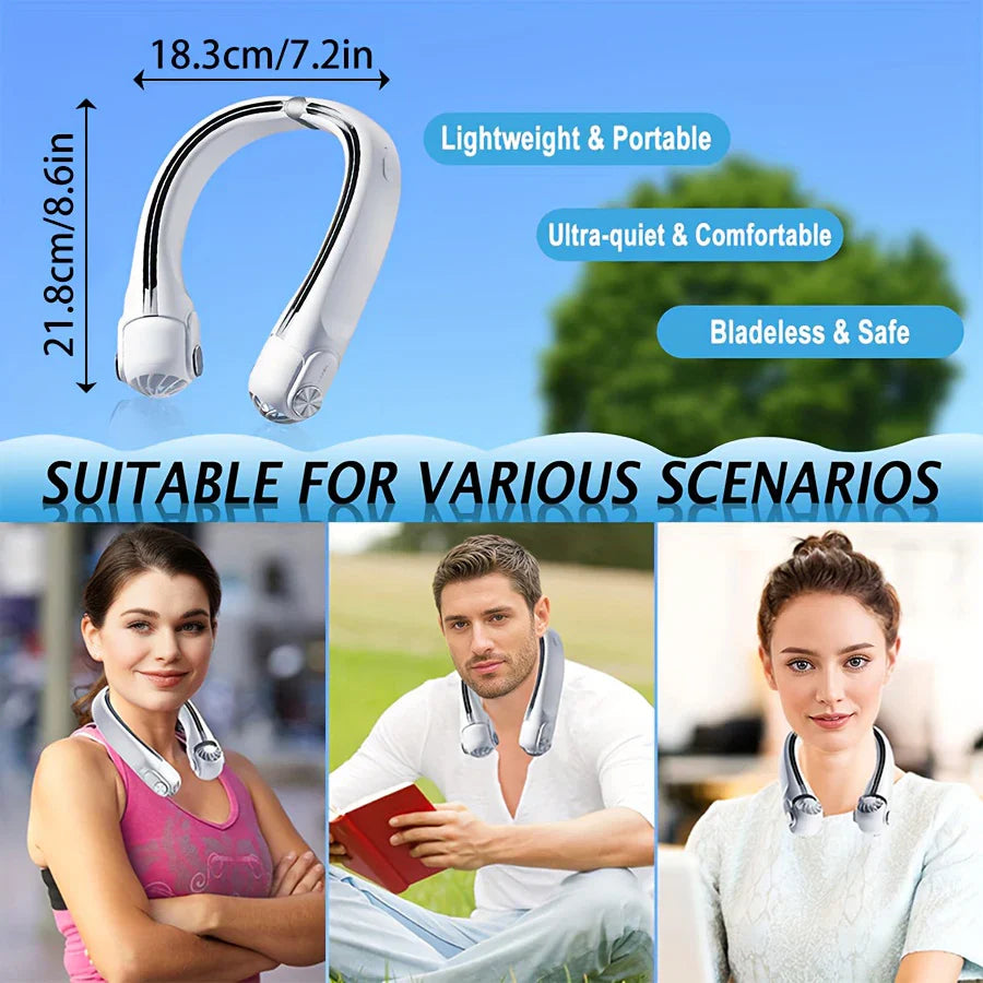 2025 New Portable Neck Fan, 360°surrounding Air Supply, 2400mAh Capacity Battery, Wearable Neck Fan Rechargeable for Outdoor Use