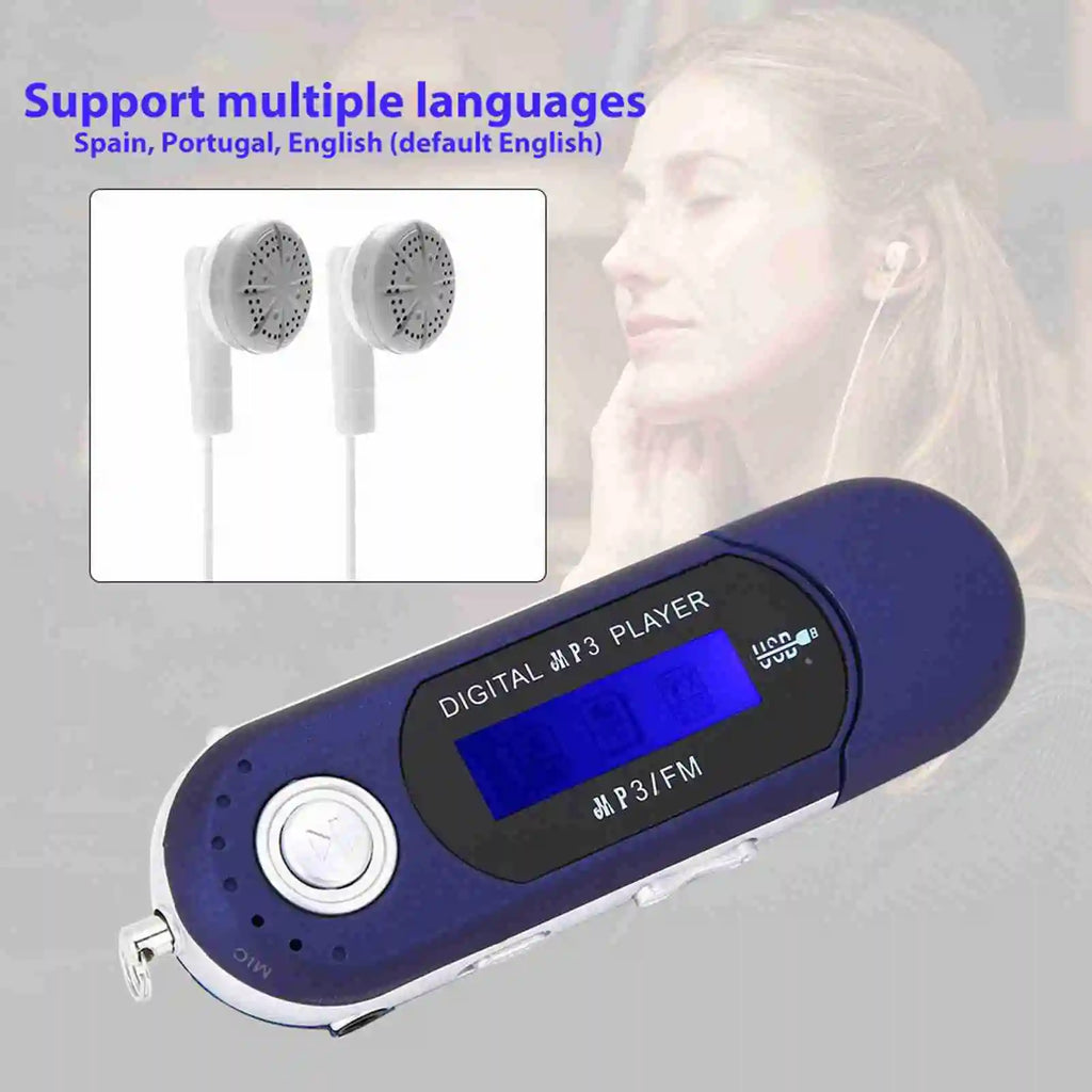 Portable Music MP3 USB Player with LCD Screen Voice  (Black Blue White)