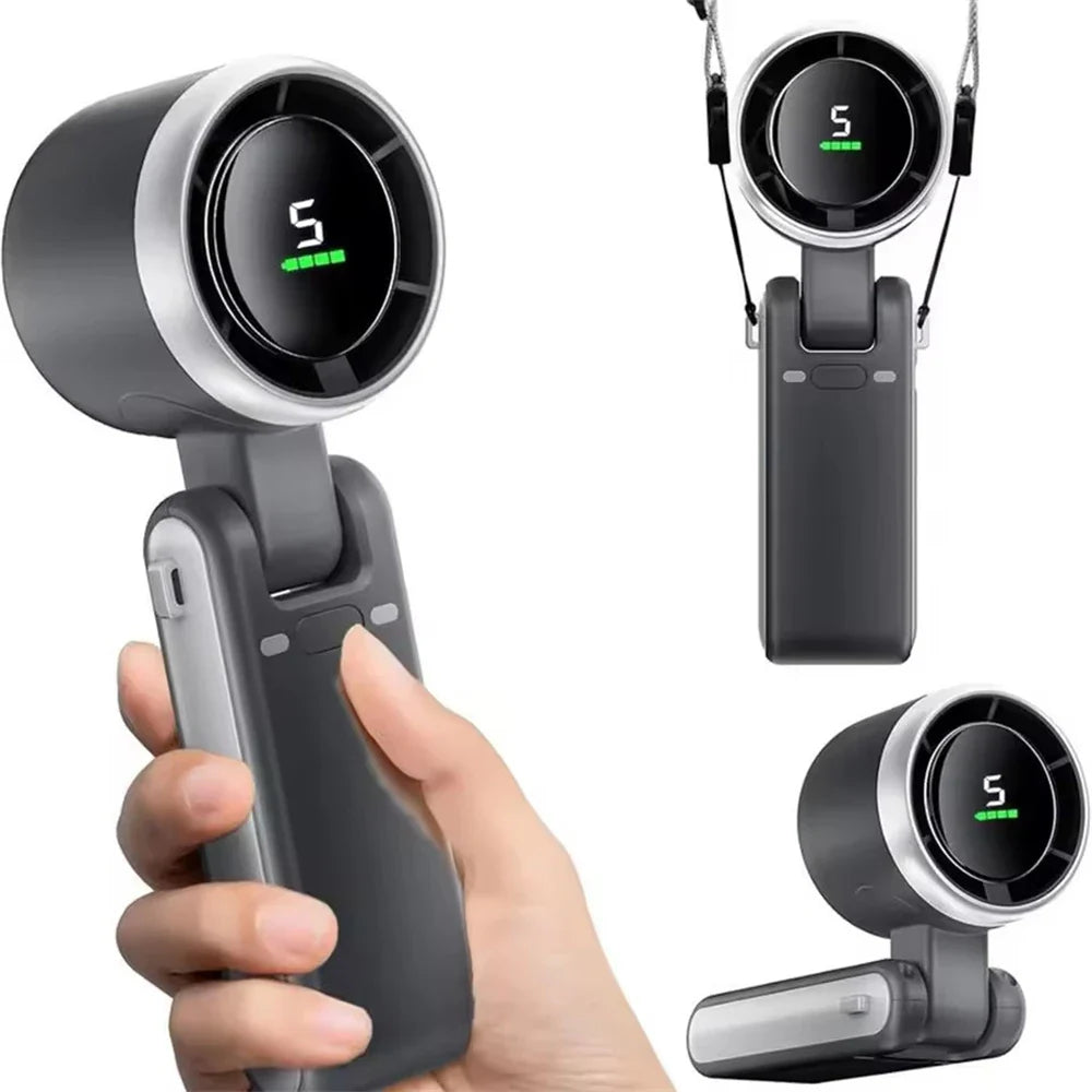 BSLIUFANG Portable 3-in-1 Turbo Handheld Fan, 5 High-Speed Settings, 3600mAh Power, Digital Screen, Foldable USB/Type-C Charge