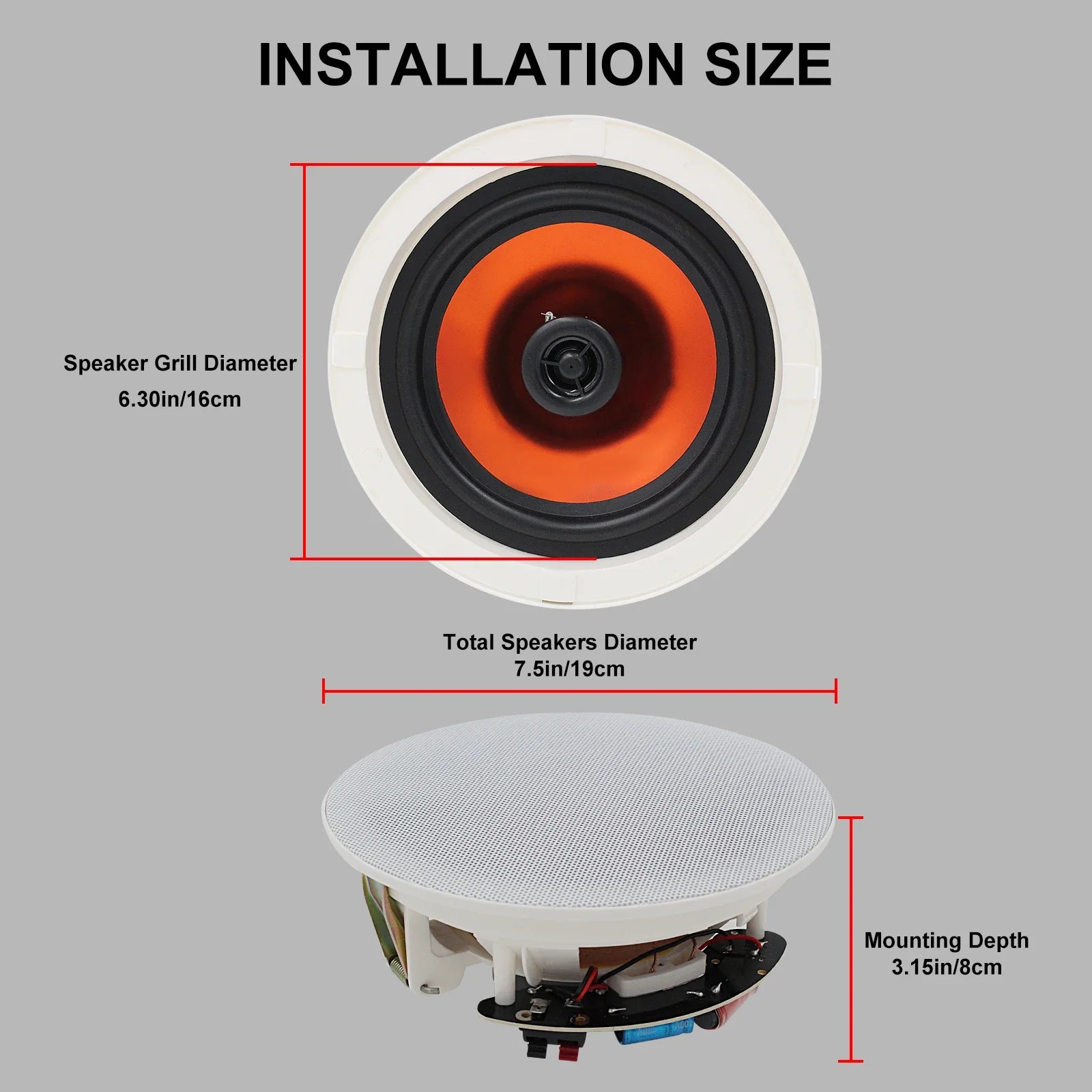 Herdio 6.5 Inch Home Audio 300W Ceiling Bluetooth Speaker Home Recessed Speaker System For Indoor Kitchen Bedroom Bathroom 2PCS