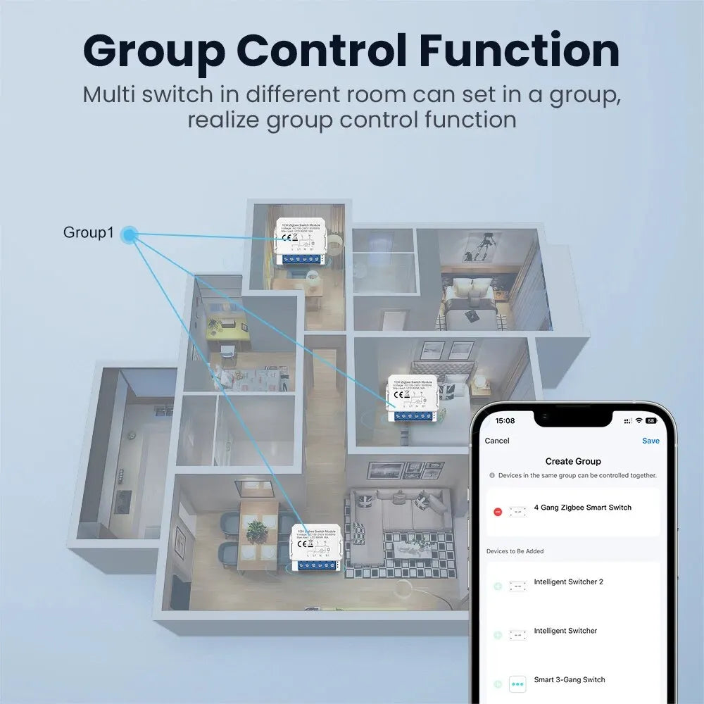 AVATTO WiFi 1/2/3/4 Gang Mini Smart Switch DIY Light Switches Module 2-Way Control Works With Smart Tuya Alexa Alice Google Home